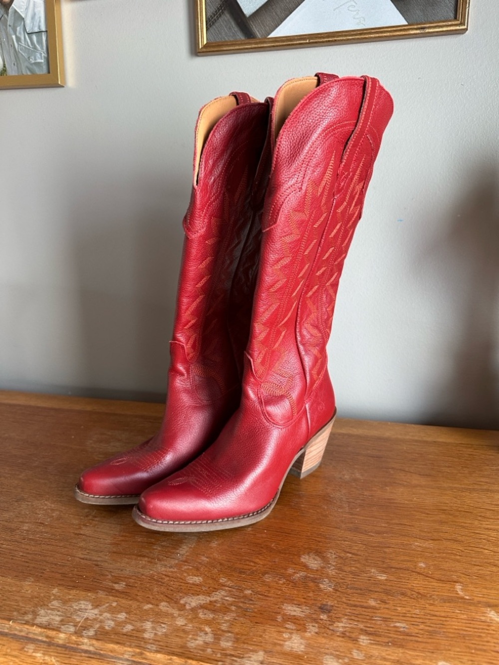 dingo Red Leather Knee-High Western Boots